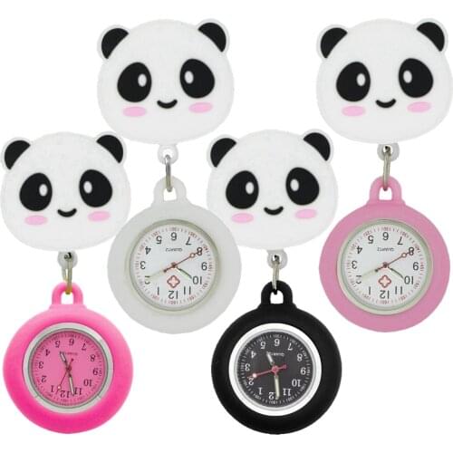 Fashion Lovely Cute Cartoon Panda Stretchable Silicone Pocket Watches for Nurse Doctor Hospital Medical Dress Gift Watch Clock