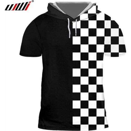 UJWI Spring Man Tee Shirt Fashion O Neck T-Shirts 3D Printed Black and white plaid Hip Hop 5XL 6XL Mens Hooded Tshirt