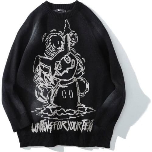 Knitted Sweater Men Funny Cartoon Diablo Graphic O-Neck Mens Sweater Casual Harajuku High Street College Style Streetwear Men