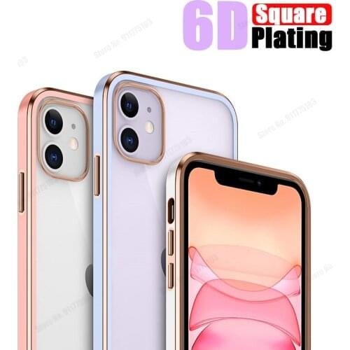 Square Plating Soft Case for iphone 12 Pro max 12 mini 11 XR Xs Max 6s 7 8 Plus SE 2020 Plating Frame Transparent Back Cover