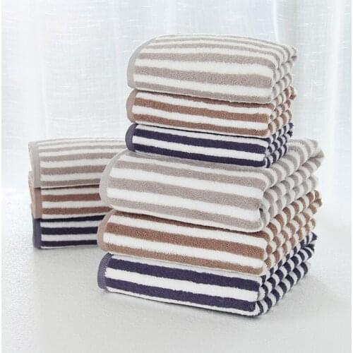 New arrival 3pcs/set Wipe hand Wash face Take bath Towel 100% cotton eco-friendly Simple stripe beach bath Towel set Series