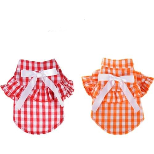 Dog Clothes Cat Shirt Puppy Pet Plaid Stripe T-Shirt Vest Petal Sleeve Princess Skirt Dress Spring/summer Breathable Pet Supplie