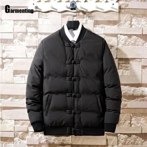 Garmenting Men New Fashion 2021 Pleated Tops Cotton Parkas Coat Autumn Buckle Mens Mandarin Collar Outerwear Winter Warm Jackets