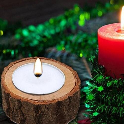 55KF Rustic Wooden Candlestick Tealight Candle Holder Table Decoration Plant Flower Plot Ornament Craft 6x2.5cm