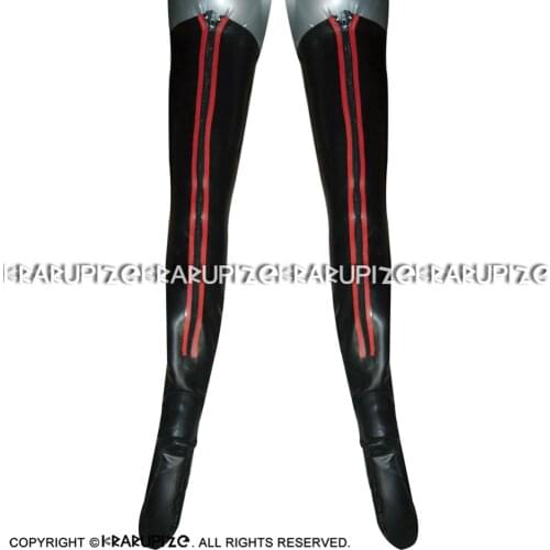 Sexy Long Latex Stockings With Stripes Around The Back Zippers Rubber Thigh High Stockings WZ-0052