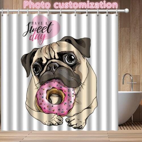 DIY photo customization cartoon dog pet fashion shower curtain 3D digital printing polyester printing bath curtain to customize