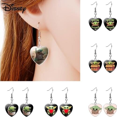 Disney Star Wars Cute Yoda Earrings Ear Clips Sweet Girl Simple Wild Long Dangle Earrings Big Drop Earrings for Women Jewelry