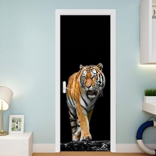Fierce Tiger DIY Door Wall Stickers Home Decor Living Room Bedroom Porch Art Mural Self-adhesive Removable Waterproof Wallpaper