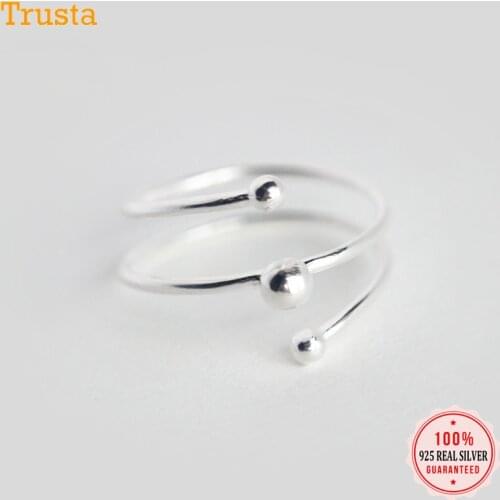 Trustdavis 100% 925 Solid Real Sterling Silver Fashion Women Double Helix Beads Opening Rings Size For Teen Girls Ladys DA128