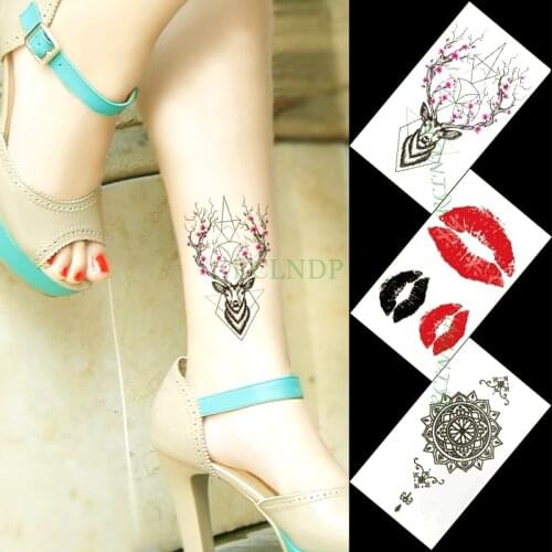 Waterproof Temporary Tattoo Sticker deer lips ancient classical totem small art tatto flash tatoo fake tattoos for women men kid