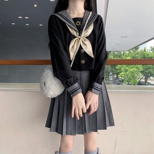 Spring Autumn Long Sleeve Japanese JK Sets School Uniforms Girls High School Womens Novelty Pleated Skirt Sailor Suits Y285
