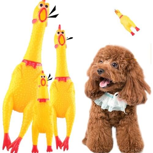Funny Dog Gadgets Novelty Yellow Rubber Chicken Pet Dog Toy Novelty Squawking Screaming Shrilling Chicken for Cat Pet Supplies