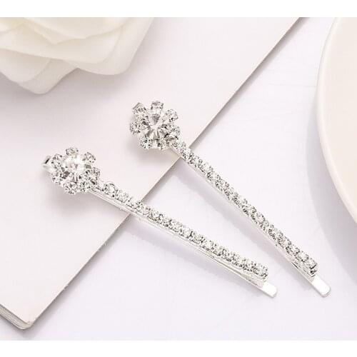 2PC Women Girls Flower Silver Crystal Hairpins Rhinestones Hair Clips Metal Barrettes Hairgrips Hair Styling Tools Accessories