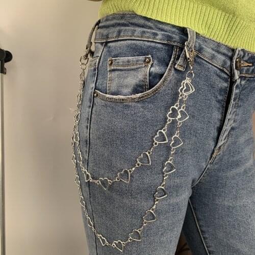 2020 Trendy Jewelry Simple Geometric Hollow Heart Waist Chain Cold Punk Hip-Hop Double Layers Trousers Chain Keychain for Women
