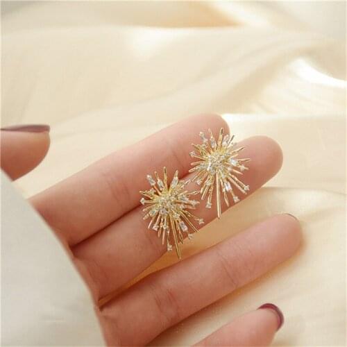Crystal Firework Earrings Explosive Sparking Starbust Studs Earrings for Women Wedding Party Large Bright Star KL40FO