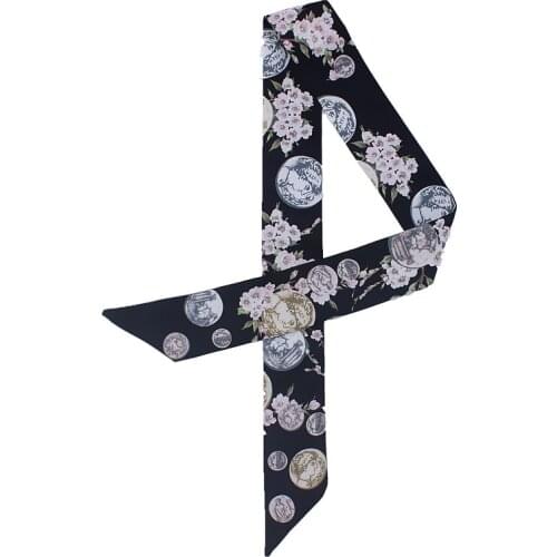 POBING New Design Floral Print Silk Scarf Women Head Scarf Brand Small Tie Handle Bag Ribbon Long Scarves Female Wraps 100*5CM