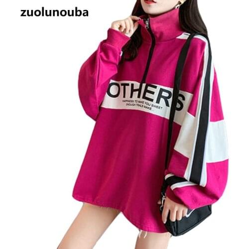 2020 Autumn New Style Korean Style Stand-up Collar Loose Lazy Female Pullover Casual Letter Printing Mid-length Women Sweatshirt