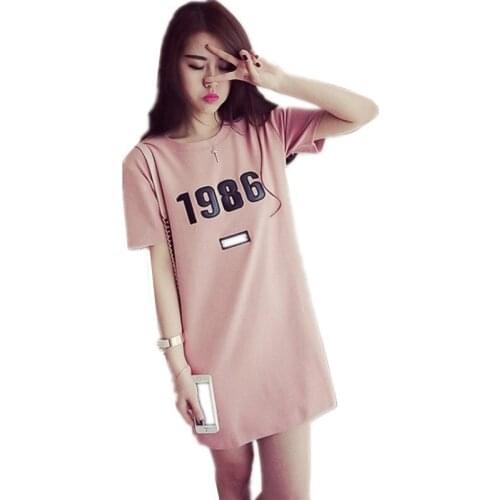 2019 Summer Dress Fashion Trendy Casual Print Letter Large Size Loose Thin Slim Round Collar Short Sleeve Women Dresses ZW120