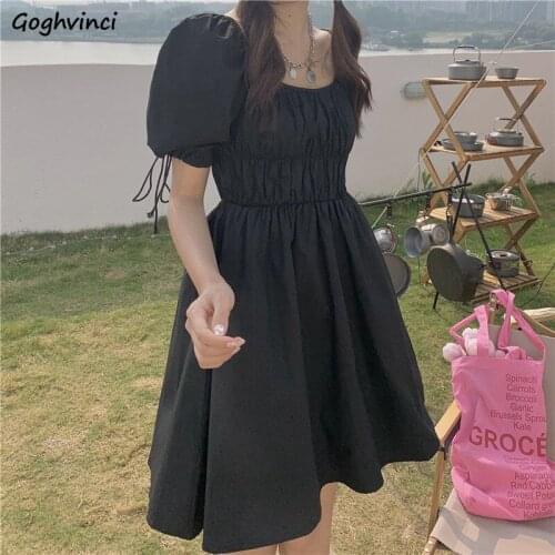 Puff Sleeve Dress Women Summer Square Collar Fairy Girl Sweet White A-line Dresses Tender Cute French Style Slim Outwear Vestido