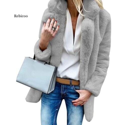 Women Coat Winter Solid Color Thick Faux Fur Lapel Coat Loose Women Warm Jacket Outwear Coat Women