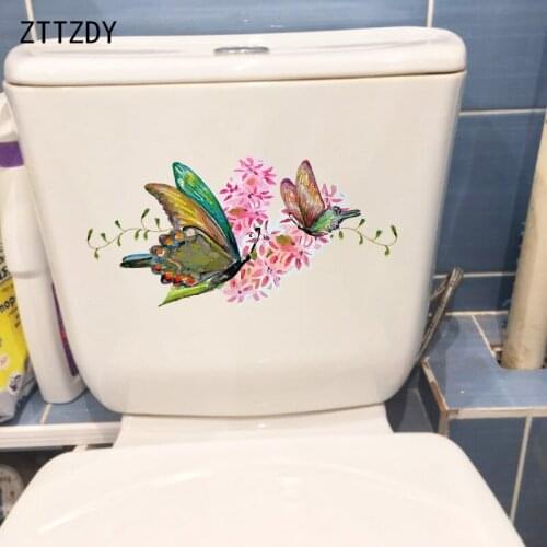 ZTTZDY 24.5×11.8CM Cute Cartoon Butterfly Childrens Bedroom Wall Stickers Funny Bathroom Toilet Decor T2-1406