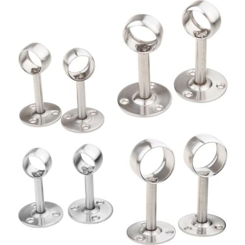 2 Pcs Stainless Steel Wardrobe Pipe Lever Wall Mounted Support Bracket