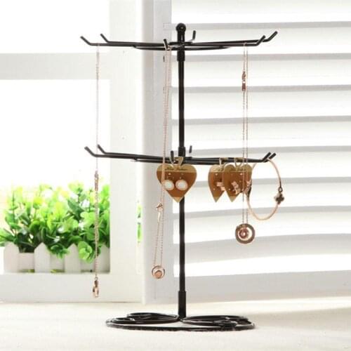 2-Tier Rotary Earring Rack Jewelry Organizer Holder Display Stand Metal Jewelry Display Stand Showing Rack for Necklace Earrings
