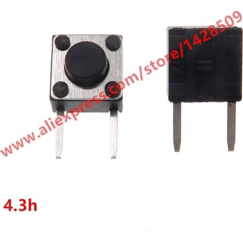 200PCS/LOT 6X6mm (Side Two Pin DIP) 4.3mm Black Mini Push Button Momentary Tact Button Switch Copper