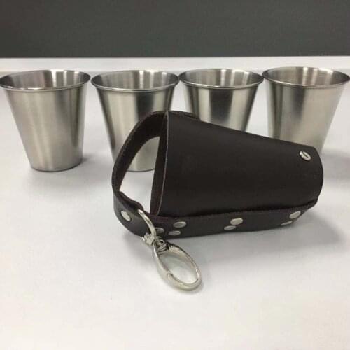 4pcs/Set 70ml Travel Glass Stainless Steel Silver Color With Protection Bag A Sip Game Cup