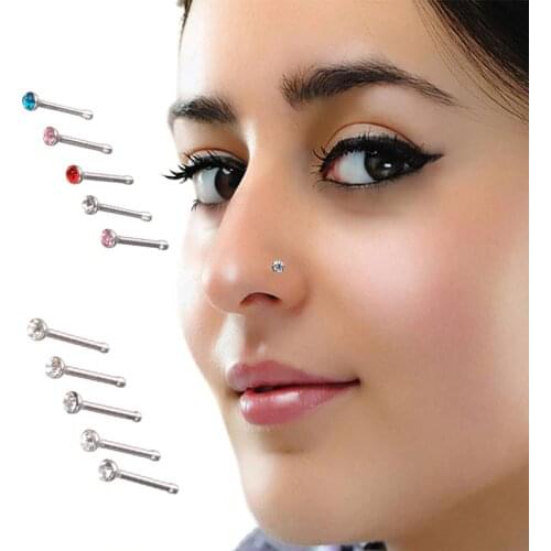 4pc/lot Cute Crystal Rhinestone Body Jewelry Nose Nail Ring 316L Surgical Steel Nose Studs Ear Piercing Earring Wedding Trinket