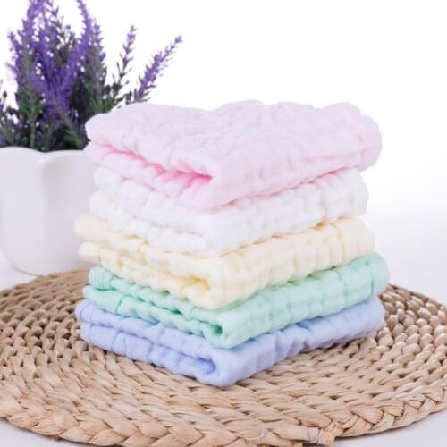 5pcs/lot Baby Candy Color 6 Layer Crumpled Gauze Small Square Towel Kids 30*30cm Towel Children Soft Handkerchief Face Towel