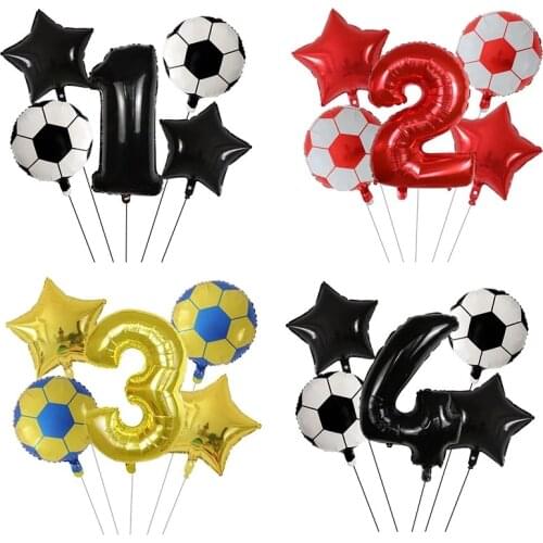 5pcs Football Soccer Theme Game Party Balloons 30'' Number Helium Balloon Kids 1 2 3 4 5th Year Birthday Party Decoration Toys