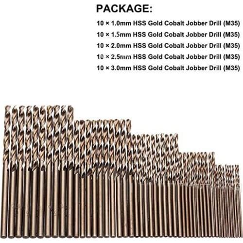 50Pcs Cobalt Drill Bit Set 1-3MM Diameter For Drilling on Hardened Steel Tools Cast Iron Power Tool Accessories For Electrical