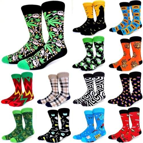 57 Style Happy Funny Socks Men Pitbull Bat Skull Tiger Watermelon Strawberry Dragon Fruit Pattern Hip Hop Cool Colorful Sock