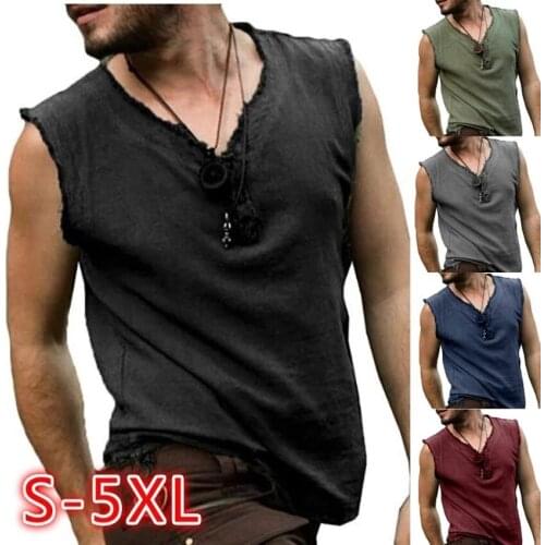 5XL Medieval Viking Pirate Halloween Cosplay Cotume for Men Adult Tank Top Bandage Sleeveless V-Neck Renaissance Retro Shirt
