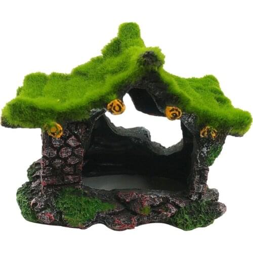 Aquarium Ornament Hollow Moss Resin House Fish Hideout Hideaway for Betta Turtle