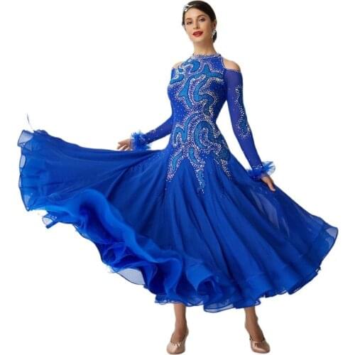 B-2063 High Quality rhinestone blue ballroom dance competition dresses ballroom dresses woman waltz dance dress standard Dress
