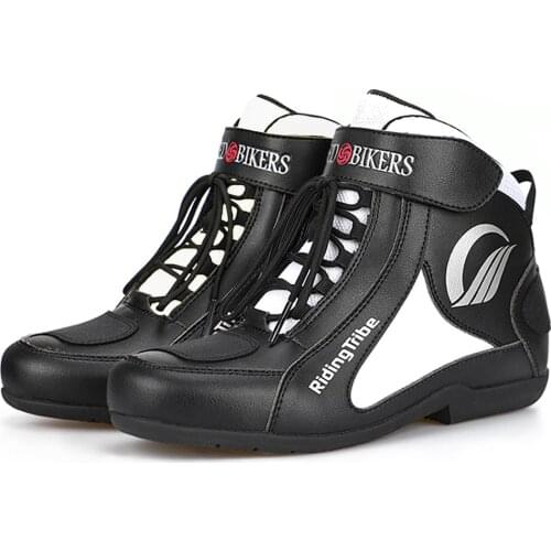 White Motorcycle Boots Microfiber Leather Moto Boots Motorcycle Shoes Motocross Motorbike Chopper Cruiser Touring Ankle Shoes