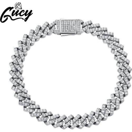 8MMGUCY 8MM Cubic Zirconin Miami Cuban Link Bracelet Iced out Hip Hop Street Rock Jewelry Gold Silver Color Chain Mens For Gift
