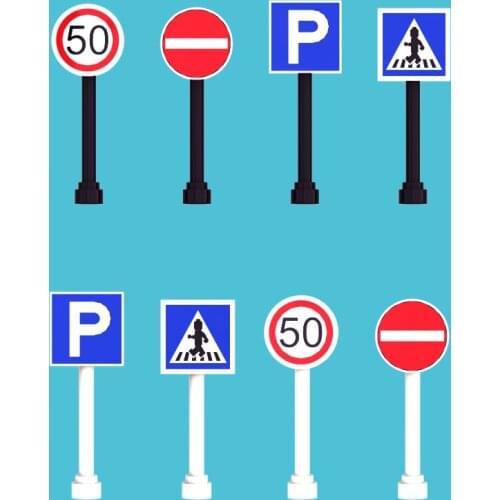 Road Sign MOC Printed Building Blocks Tile Toys Kids Learning Education Traffic Eyes Customize