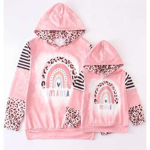 Girlymax Baby Girls Children Clothes Mommy &Me Long Sleeve Mama Mini Rainbow Leopard Stripe Hoodie Top Boutique Kids Clothing