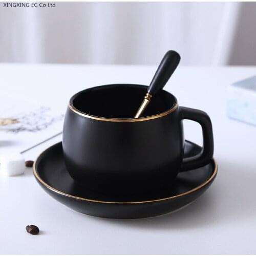 Creative Luxury Ceramic Tea Set Nordic Coffee Cup and Saucer Set Household Simple Handle Mug Phnom Penh Frosted Black Tea Cup