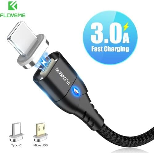 FLOVEME 3A Magnetic Micro USB Type C Cable For Samsung A51 Huawei Xiaomi Cabo Type-C Magnet Phone Data Cable Fast Charging Cord