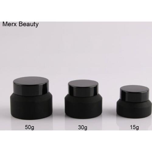 Wholesales 6PCS 15g/30g/50g matte frosted black Upscrew Cap lid cover Glass Jar cosmetic container cream Bottle makeup container