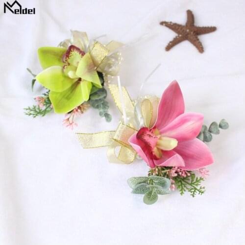 Meldel Pearl Wrist Corsage Wedding Bracelet Bridesmaids Flowers Groom Boutonniere Buttonhole Calla Wedding Corsage Accessories