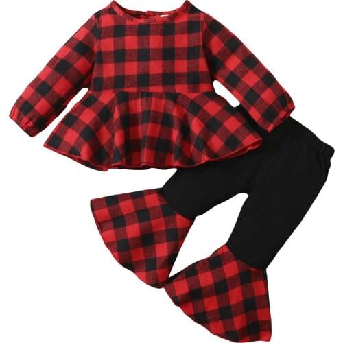 Girls Fashion Clothes Set 2 Pieces Suit Plaid Long Sleeve Tops+Trumpet Pants Kids Sets Girls Christmas Clothes 1-5Y