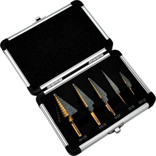 Drill 5pcs Imperial Set Hand Tools Set Ladder Step High-Speed Steel Plate Twist Drill Bits Hole Cutter Tool Kit Metalworking