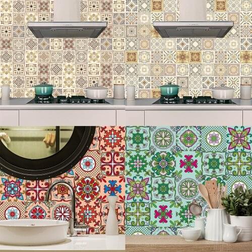 10cm/15cm/20cm/30cm Simulation TileTransfers Wall Sticker For Kitchen Bathroom Stairs Floor Art Mural Peel & Stick PVC Wallpaper