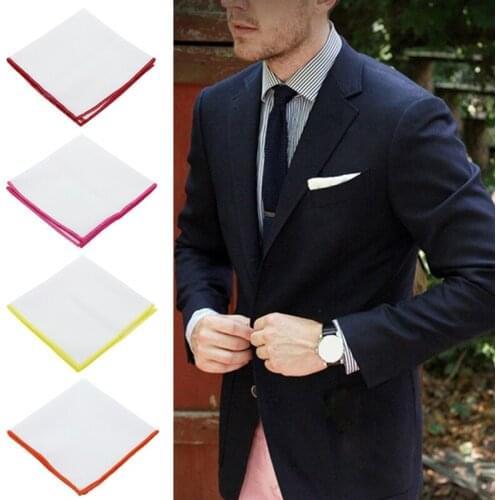 23cmx23cm Mens Cotton White Handkerchief Colorful Rim Pocket Square for Men Women Party Wedding Groom Suits Pocket Hankies