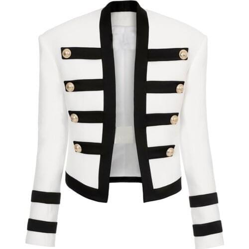 HIGH STREET Newest 2021 Designer Jacket Womens Color Block Collarless Lion Buttons Band Jacket